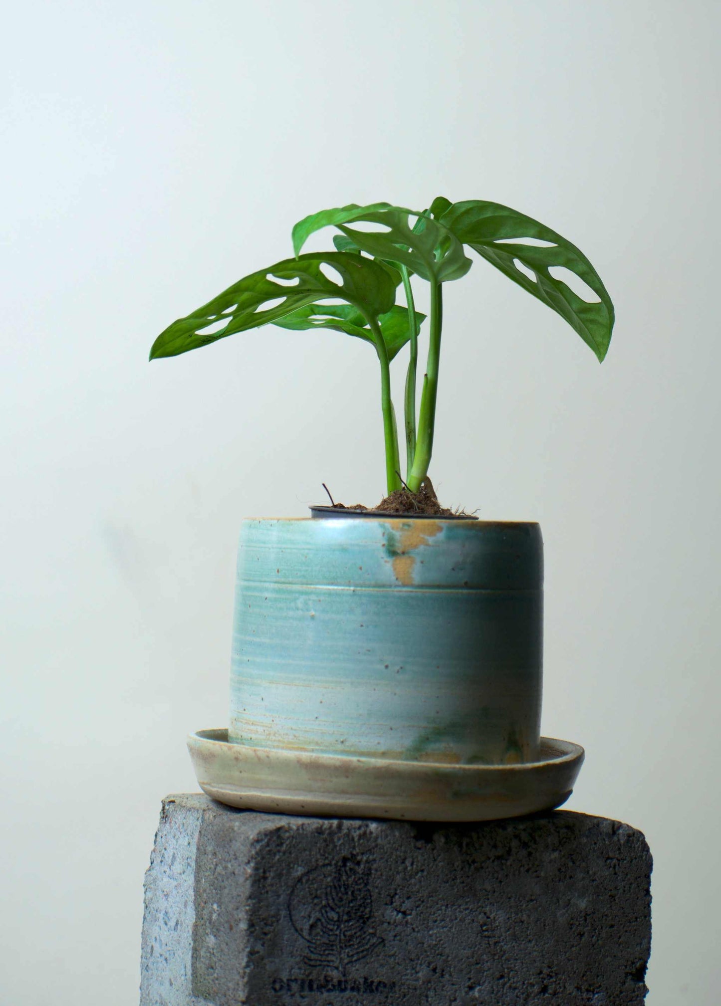 Keramikkruka med fat | Pastel blue | Stengodslera